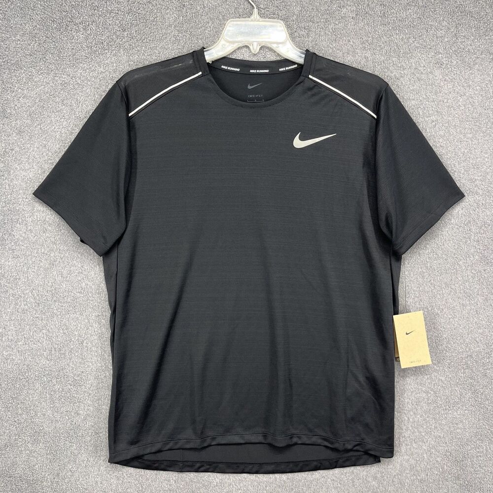 Nike Dri Fit Miler Running Shirt Mens Large Black Reflective Training AJ7565-100